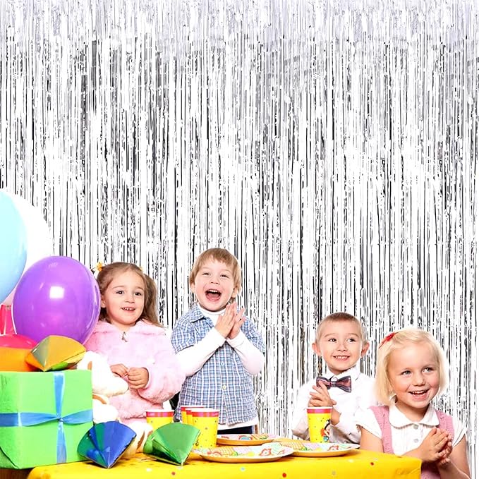 4 Pack Silver Foil Fringe Curtain Backdrop, 3.28Ft x 8.2Ft Metallic Tinsel Foil - Image 4