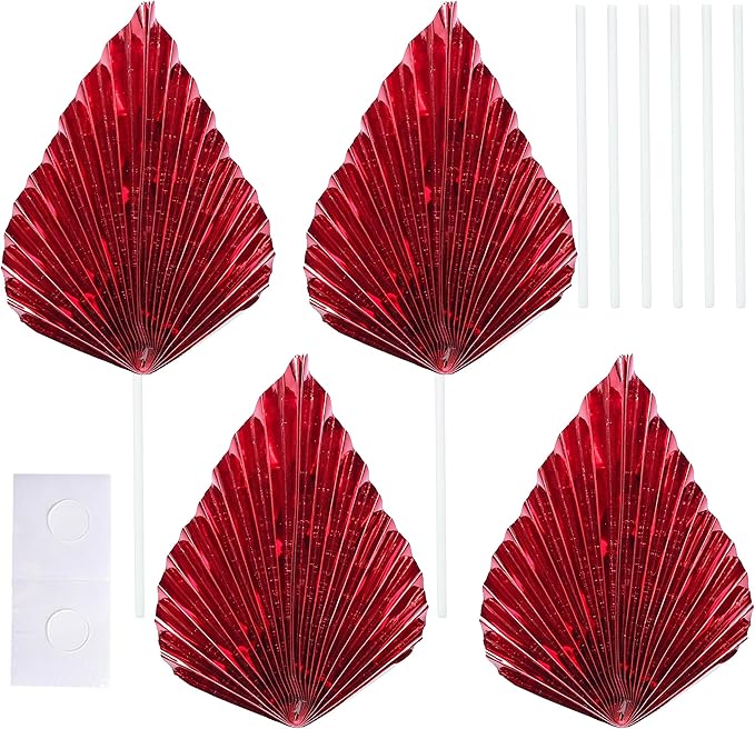 Gyufise 6Pcs Paper Palm Fan Cake Toppers Palm Spear Leaves Fan Cupcake Toppers - Image 3