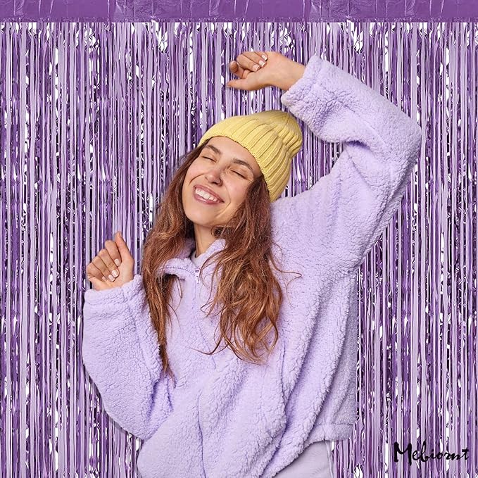 4 Pack Light Purple Fringe Curtain Backdrop, 3.2Ft x 6.6Ft Metallic Tinsel Foil - Image 5