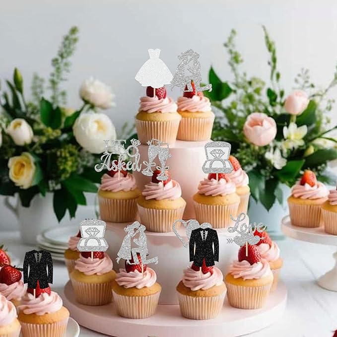 30 Pack Bride to be Cupcake Toppers Glitter Diamond Ring I Do Love Cupcake - Image 5