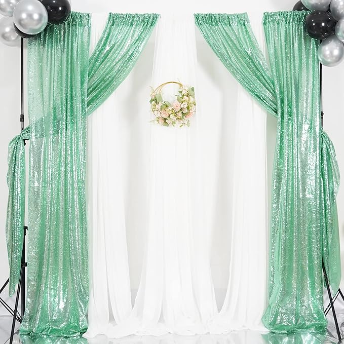 Poise3EHome Mint Green Sequin Backdrop Curtain, 4 Panels 2FTx8FT Glitter - Image 4