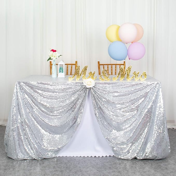 ShinyBeauty Sequin Tablecloth Silver 72''x72'' Square Glitter Table Cover by ShinyBeauty