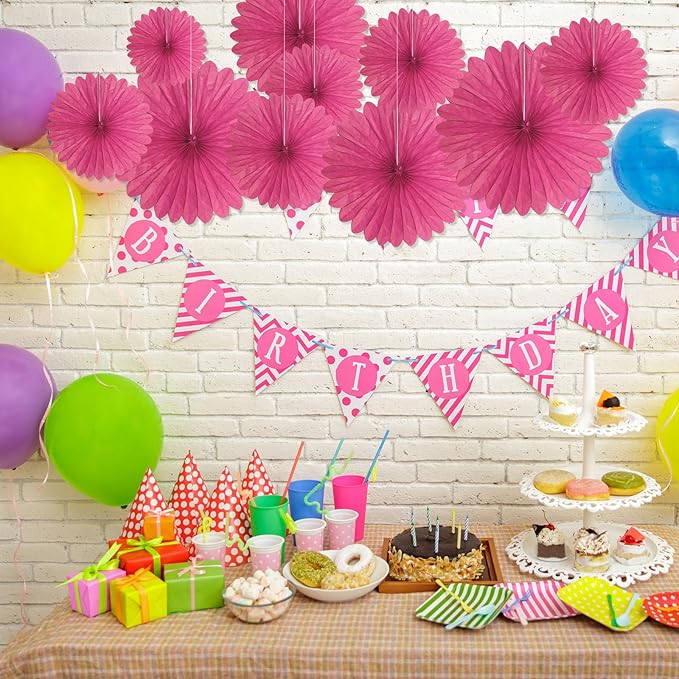20 Pcs Rose Red Hanging Paper Fan, Hanging Honeycomb Round Paper Fans - Image 5