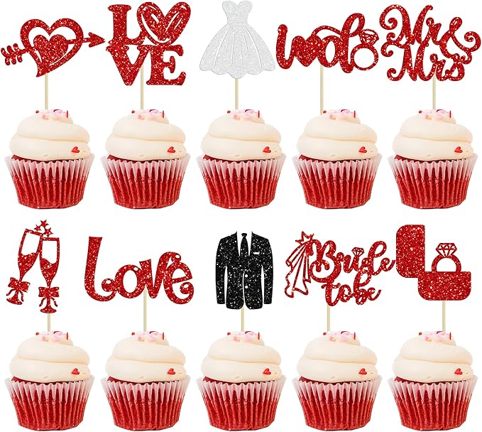 Ephlyn 30Pcs Bride to be Cupcake Toppers Glitter Wedding Cake Topper by Ephlyn
