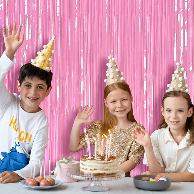Pink Party Streamers Foil Fringe Backdrop Curtains Tinsel Streamers Birthday - Image 5