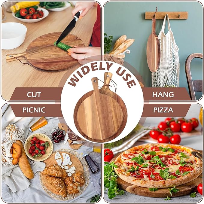 Pizza Boards with Handle 14 inch, Pizza Cutting Board Set of 6, Acacia Wood - Image 3