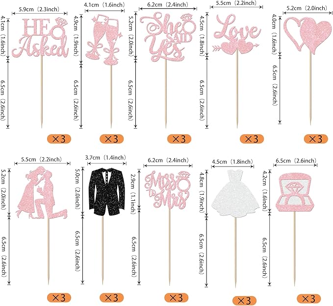 30 Pack Bride to be Cupcake Toppers Glitter Diamond Ring Love I Do Cupcake - Image 2