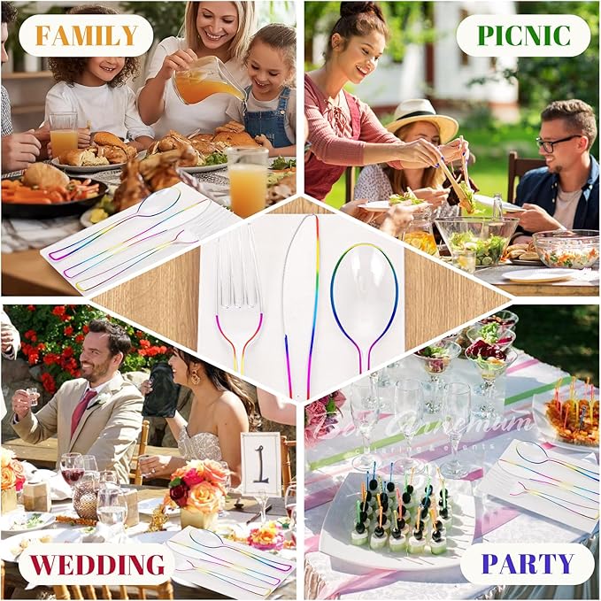 WDF 180 PCS Rainbow Plastic Silverware - Image 4