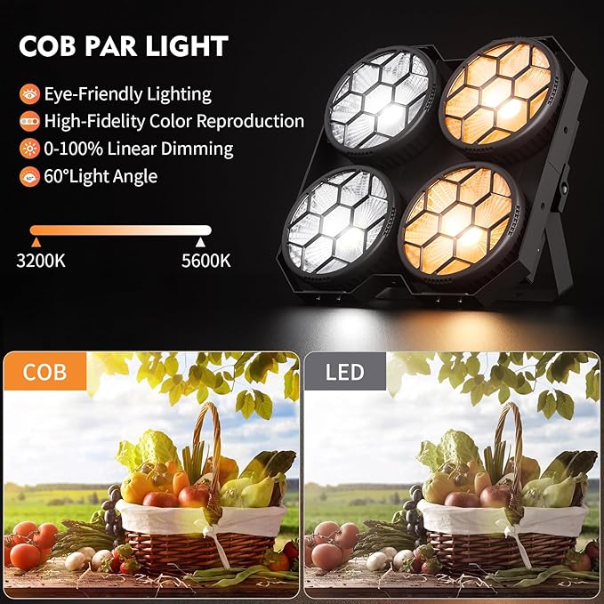 Stage Lights, 4X100W COB Spotlight LED Par Can Retro Lights, 2 in 1 Cool White - Image 3