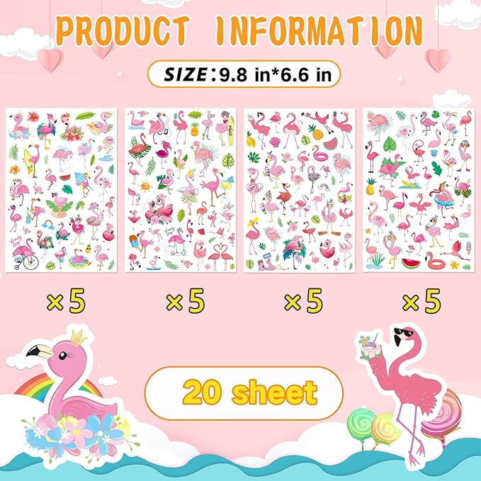 Flamingo Tropical Bird Stickers 840 Count Tropical Pink Bird Animal Stickers - Image 4