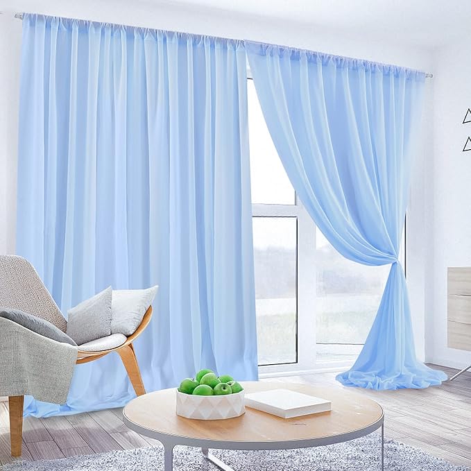 PARTISKY 10ftx7ft Blue Chiffon Backdrop Curtains, Wrinkle-Free Sheer Fabric - Image 9