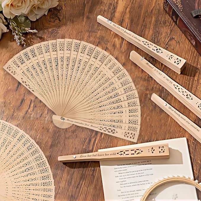 100Pcs Personalized Folding Hand Fans Custom Engraved Summer Wedding Fans - Image 3