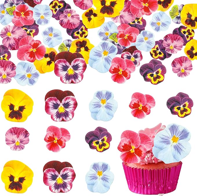 Ephlyn 64Pcs Edible Flower Cupcake Toppers Spring Bridal Engagement Baby Shower - Image 4