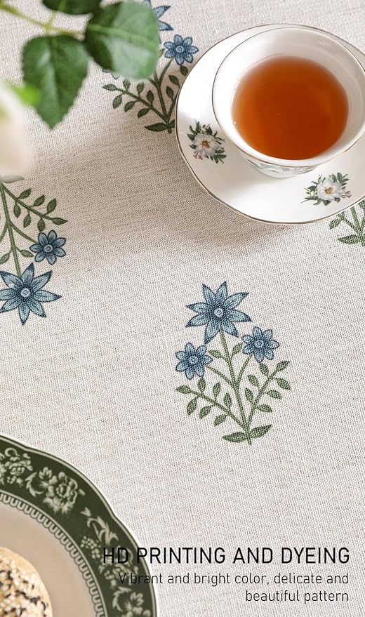 ISAENNE Designer White Linen Round Tablecloth, Chinoiserie Floral Elegant - Image 4