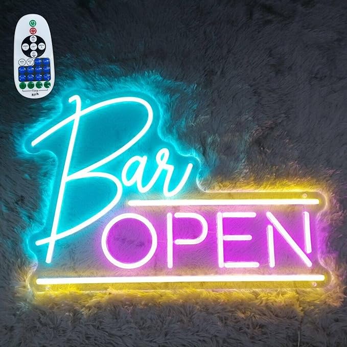 Open Bar Neon sign Lights Neon Sign and Decor Led Light, Neon Signs by NEONGRAND