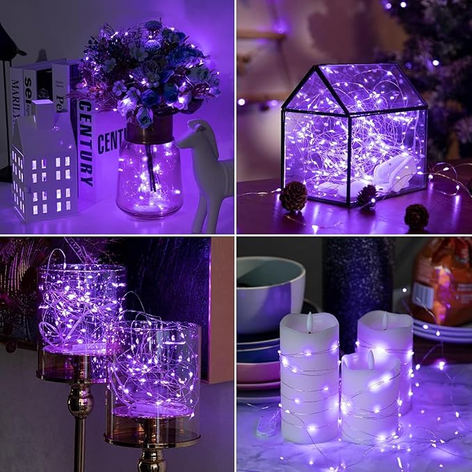 HXWEIYE 6 Pack Purple Fairy Lights Battery Operated, 7ft 20LED Mini Fairy - Image 2