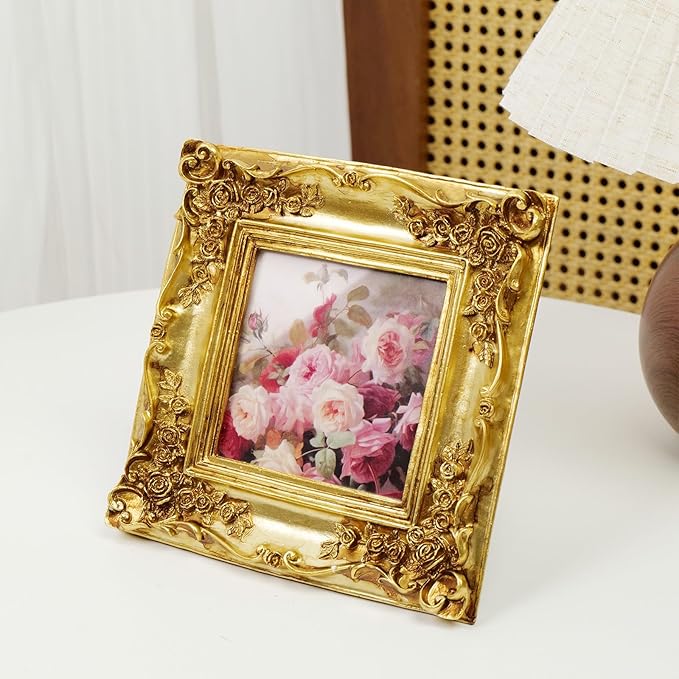 Cuspin Gold Picture Frame 4x4 Frames, Ornate Square Resin Photo Frame - Image 7