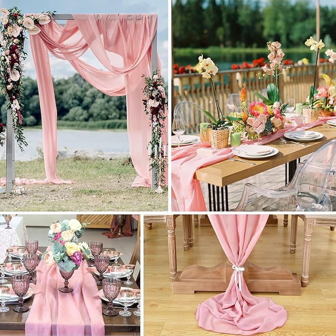 10 Pack 10ft Baby Pink Chiffon Table Runners Wedding Table Runner Sheer - Image 6
