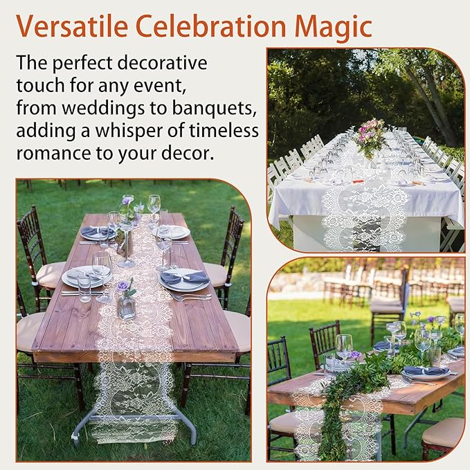 HAIBAS 12 Pcs White Lace Table Runners 14 x 120 Inch Boho Rose Embroidered - Image 6