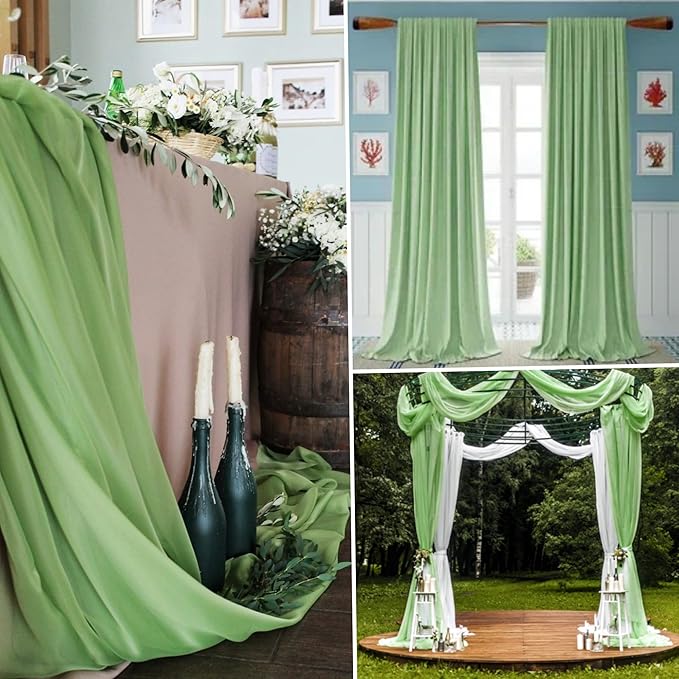 6 Panels Sage Green Wedding Arch Drapery 28" x 20Ft Wedding Arch Draping Fabric - Image 7