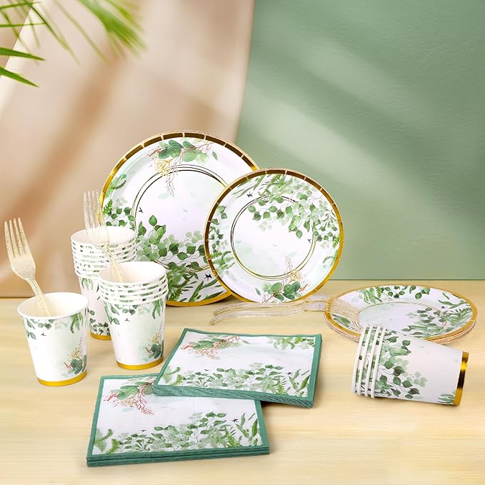 Sage Green Party Decoration, Spring Greenery Eucalyptus Leaves Disposable - Image 2
