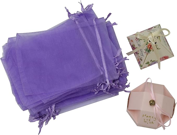 Wudygirl 100pcs Sheer Organza Bag 5 x 7 Inch Lavender Drawstring Transparent - Image 7