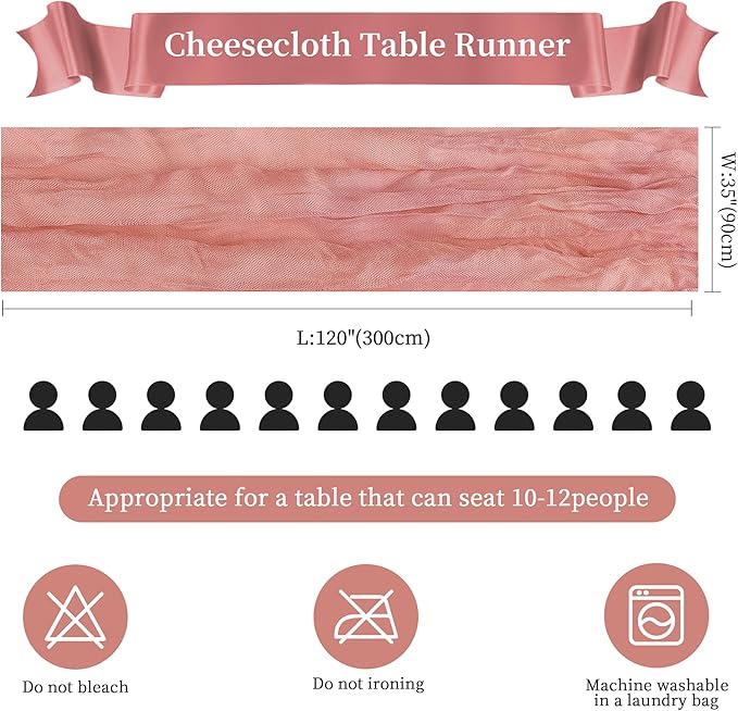 Cheesecloth Table Runner 10FT Long Boho Gauze Table Runner Rustic Sheer Runner - Image 2