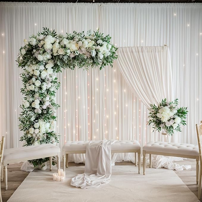 30ftx12ft Wrinkle Free Ivory Backdrop Curtain, 6 Panels 12FT Height Ivory - Image 3