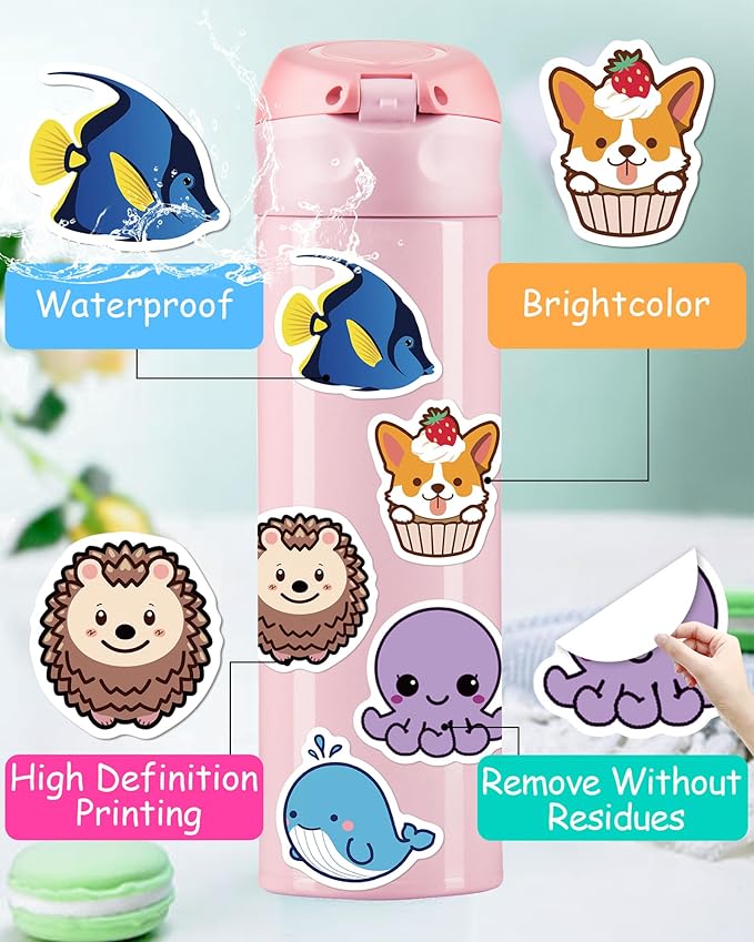 200 Pcs Animal Stickers for Kids, Cute Water Bottle Stickers for Kids Waterproof - Image 3