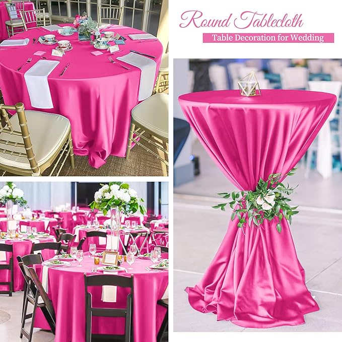 fani 6 Pack 120 Inch Hot Pink Satin Tablecloth - Image 7