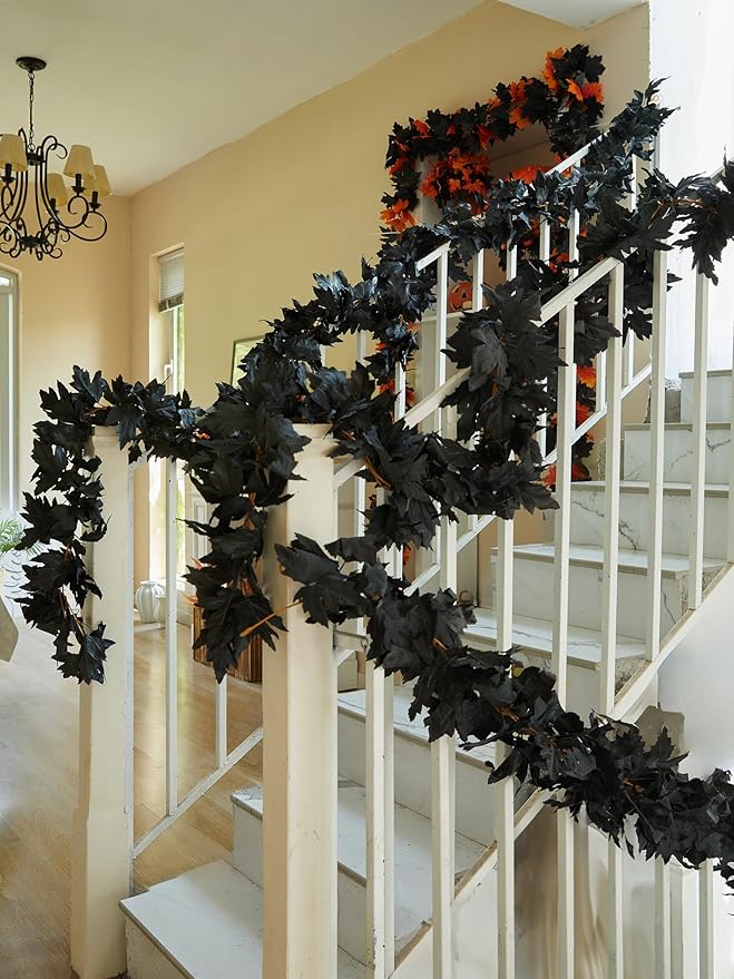 PARTY JOY Black Artificial Maple Leaf Garland - Image 9