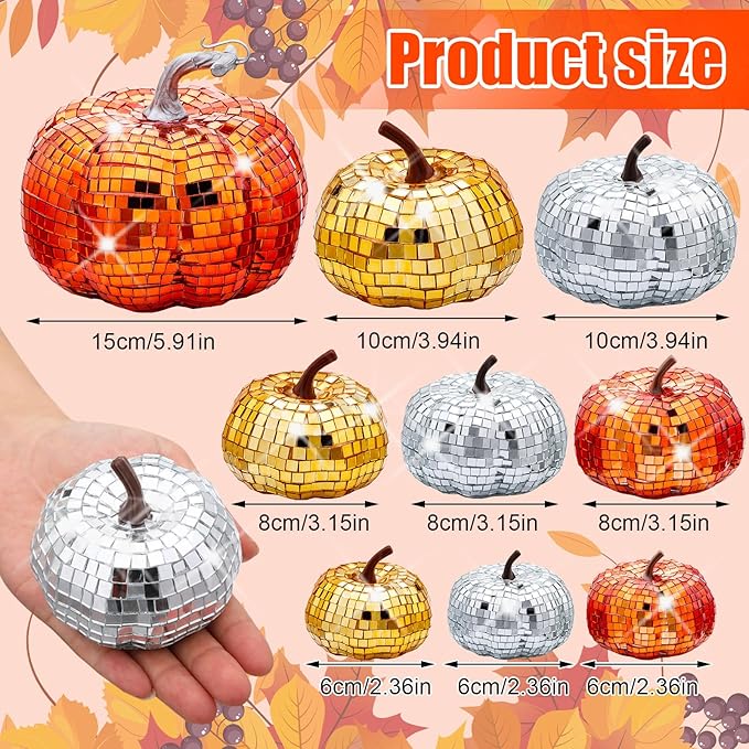 Lenwen 12 Pcs Artificial Disco Pumpkin Glitter Mirror Pumpkin - Image 4