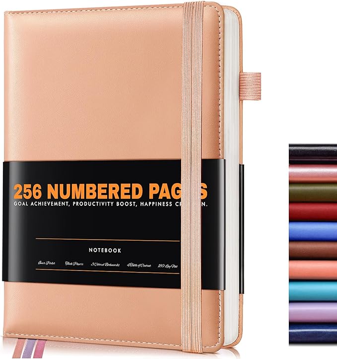 Lined Journal Notebook for Women Men, 256 Numbered Pages Hardcover Leather by Unknown