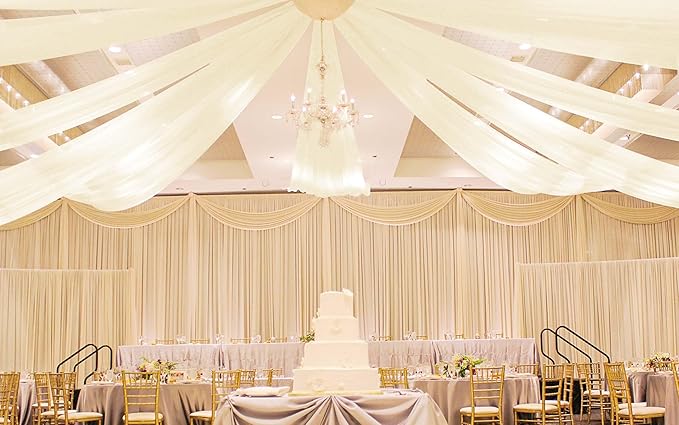 6 Panels Ivory Ceiling Drapes for Wedding 5ftx10ft Wedding Arch Draping Fabric - Image 6