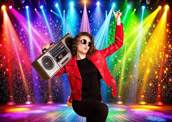 LTLYH 8x6ft Fabric Disco Rainbow Stage 70s 80s 90s Backdrop Vintage Lights - Image 3