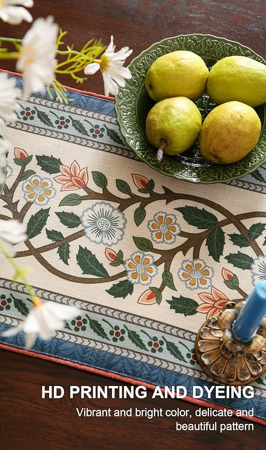 ISAENNE Designer Vintage Elegant Linen Extra Long Table Runner 118 Inches - Image 5