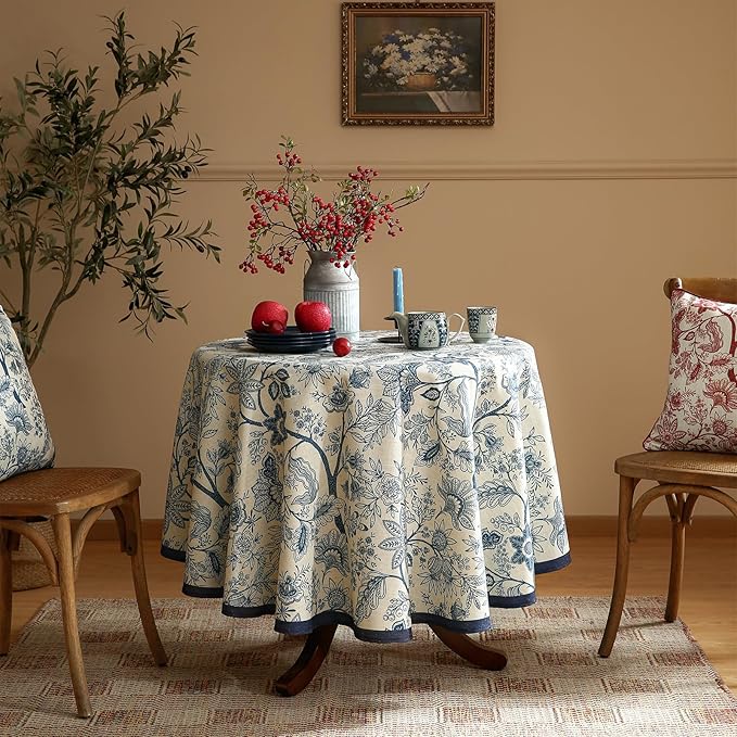 ISAENNE Designer French Linen Small Round Tablecloth, Durable Home Decor - Image 2