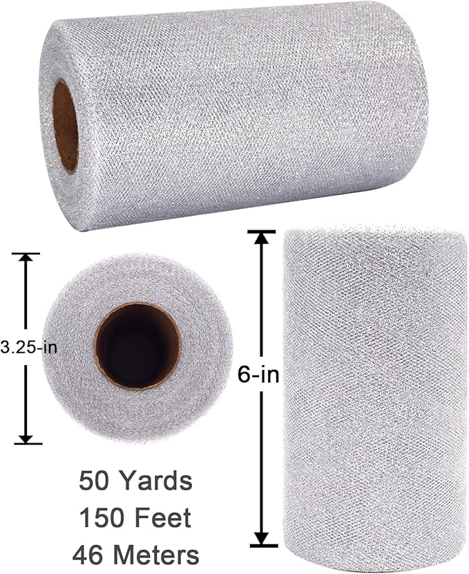 Glitter Tulle Fabric Rolls, 6 Inch 50 Yards Sparkling Spool Ribbon Sequin - Image 3