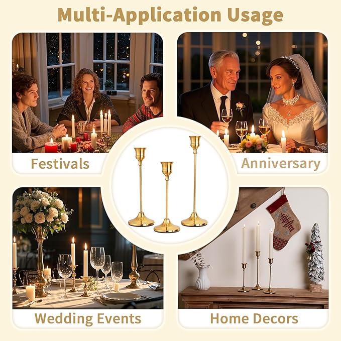 Candlestick Holders Gold Taper Candle Holders 3 pcs Candle Sticks Holders - Image 8