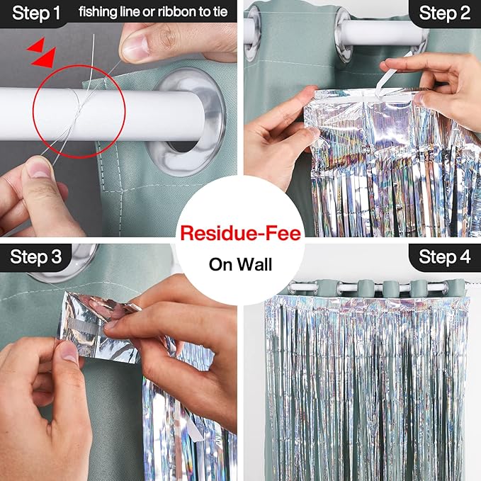 PartyWoo Foil Fringe Curtains Silver, Fringe Backdrop, Tinsel Backdrop - Image 3
