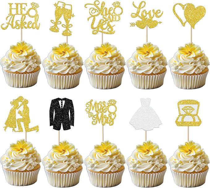 30 Pack Bride to be Cupcake Toppers Glitter Diamond Ring I Do Love Cupcake by YCTHUNFISH
