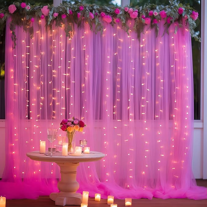 10×10ft Hot Pink Tulle Backdrop Curtain - Image 6