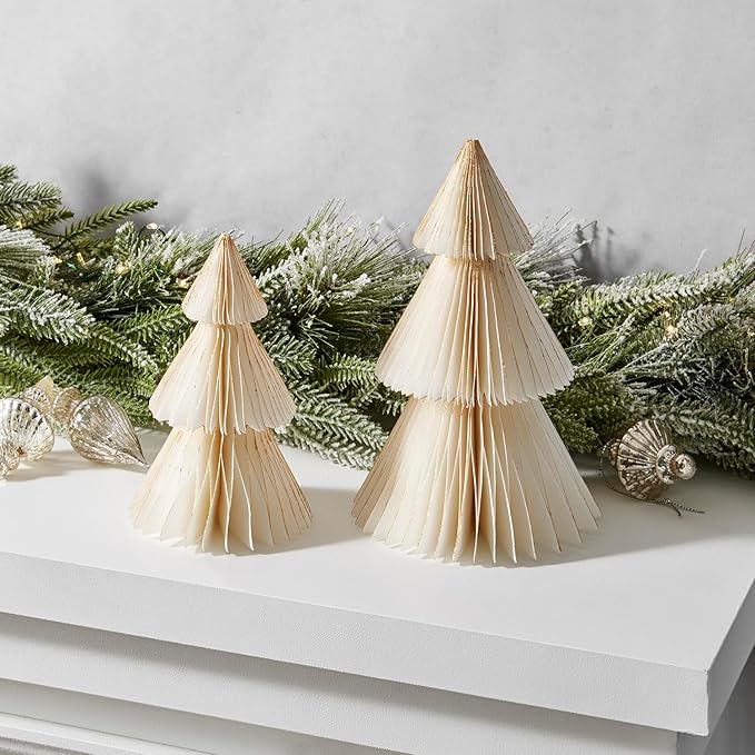 LampLust White Honeycomb Paper Trees, 2 Pack, 6 & 8 Inch, Winter Ornaments by LampLust