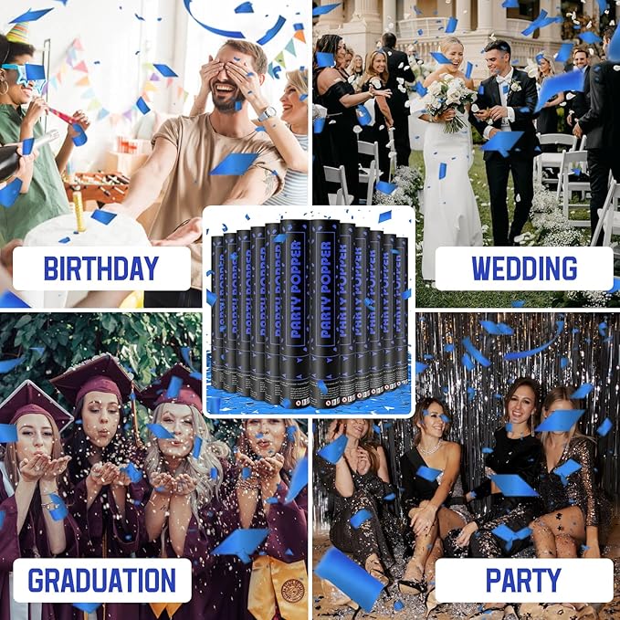 Party Poppers Confetti Cannon 12 Pack Royal Blue Poppers 12 Inch Party Shooters - Image 6
