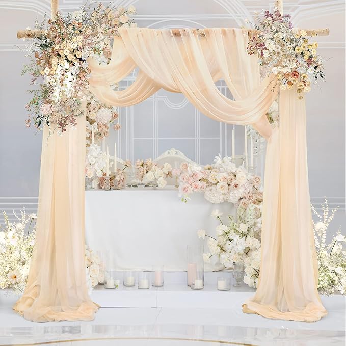 Arch Drapes for Wedding Arch Draping Fabric Champagne Sheer Backdrop Curtain - Image 5