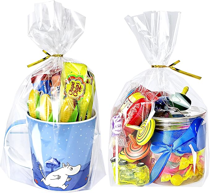 PigPotParty Cellophane Bags 8"x11", 100 Pack Clear Gift Bags, 3.15" Bottom by PigPotParty