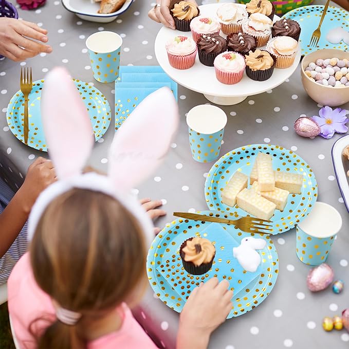 Sveikie160 Pcs blue And Gold Paper Plates, Birthday Cake Party Plates And - Image 5