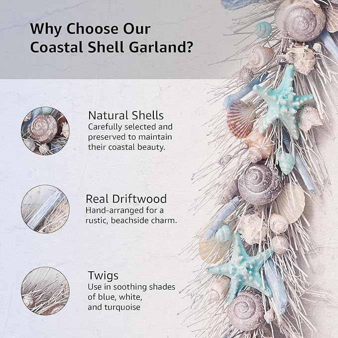 HOLIDAY TREE Handcrafted 48'' Shell Coastal Summer Garland - Image 4