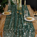Silvery Snowflake Metallic Print Tulle Christmas Table Runner, Seasonal Winter by Gzcvba