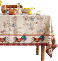 patdrea Designer Linen Red Long Rectangle Tablecloth, Vintage French Animals by Welcometopatdrea